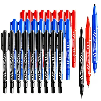 10шт Двухголовочный маркер для нанесения маслянистой метки Перманентная ручка 1,0 0,5 Детская рисовальная ручка для рисования, черный, синий, красный