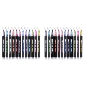 2 Комплекта двухлинейных контурных ручек, 12 цветов, Контурные Металлические маркеры, блестящие контурные ручки, ручки для рисования, сделай САМ