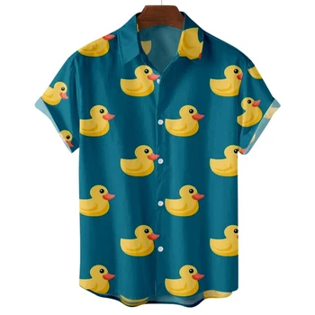 2023 Новый стиль Креативных 3d Цифровых Гавайских рубашек с принтом Маленькой желтой утки Kawaii С коротким рукавом для мужчин И женщин Рубашки