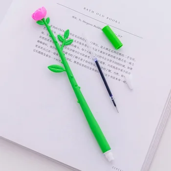 30шт Гелевая ручка с цветком Розы Оптом Креативное Моделирование Мягких Резиновых Ручек для цветов растений Для студентов, Черные Канцелярские принадлежности для обучения с ручкой 0,5 мм