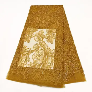 3D Блестки Африканская Французская Чистая Кружевная Ткань 2023 желтое золото Высокое Качество Тюль Сетка Кружева Свадебное Нигерийское Свадебное Платье Кружева