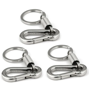 3X Прочный брелок с карабином, кольцо для ключей, полированный брелок для ключей, пружинный брелок для ключей, деловой поясной брелок, серебристый