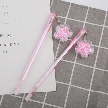 50шт Ручка с подвеской в виде вишневого цветка, гелевая ручка с блестками для девочек, студенческая ручка для подписи, детские школьные принадлежности