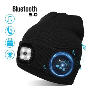 Bluetooth-шапочка-бини с легкой, музыкальной вязаной шапочкой, светодиодная шапка, Bluetooth-музыкальная шапочка для бега, пеших прогулок