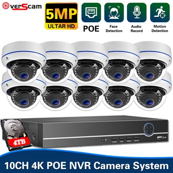 H.265 8CH 5MP POE CCTV Camera System Аудиозапись Металлической Домашней IP-Купольной камеры Безопасности Комплект Видеонаблюдения 4K 10CH NVR Kit 4CH