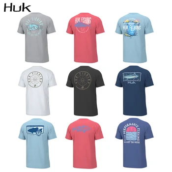 HUK Однотонные мужские рубашки для рыбалки С коротким рукавом, защита от ультрафиолета, Одежда для рыбалки, Дышащие трикотажные изделия для рыбалки Camiseta De Pesca