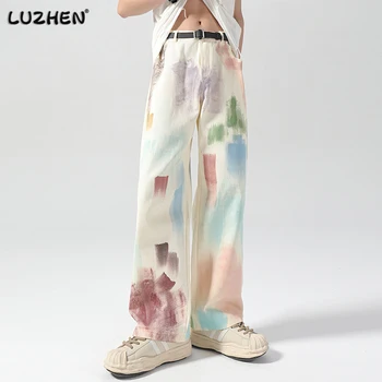 LUZHEN 2023 Стильные Новые Красочные джинсы с граффити на Хай-стрит, мужская корейская версия, Модные повседневные брюки 10c530