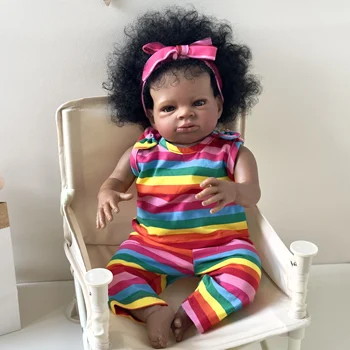 NPK 20-дюймовая мягкая кукла с темно-коричневой кожей Reborn Baby Lanny Doll, изготовленная из 3D-кожи, реалистичная детская коллекционная кукла