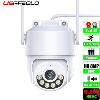 USAFEQLO Wifi PTZ Камера h.265 8MP IP Cam Камера Наружного Наблюдения IP66 Водонепроницаемая Домашняя Система Видеонаблюдения С Бесшумной Сигнализацией
