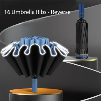 Автоматический складной зонт с 16 ребрами наоборот, улучшенный ветрозащитный и защищающий от ультрафиолета Автомобильный зонт, Мужской деловой зонт