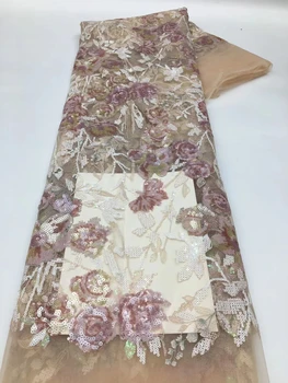 Африканские кружева, ткани для свадьбы 2023, французская сетка, вышивка, тюль, материал для шитья, женская высококачественная белая сетка с пайетками в нигерийском стиле