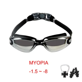 Взрослые Очки для плавания при близорукости, Затычка для ушей, Профессиональные очки для бассейна, Противотуманные Мужские Женские Оптические Водонепроницаемые очки Оптом