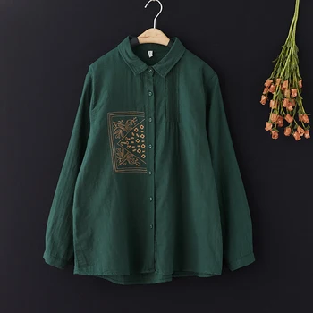 Винтажные блузки с вышивкой YCMYUNYAN Лето 2023, Свободные топы с длинными рукавами, Женская одежда, Новые женские рубашки в китайском стиле