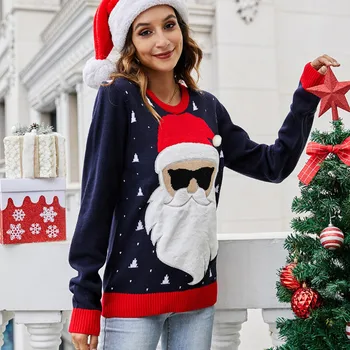 Вязаный пуловер, Свитера для женщин, Джемпер с милым рисунком Санта-Клауса, свитер, Женские осенне-зимние модные теплые топы, уличная одежда