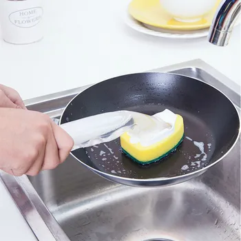 Губка для мытья посуды с жидкостью, щетка для мытья посуды с длинной ручкой, средство для чистки кухни с антипригарным маслом
