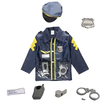 Детские костюмы для косплея полицейского, 4 шт., набор для косплея полицейского в игровой форме для детей с наручниками, рацией и шляпой