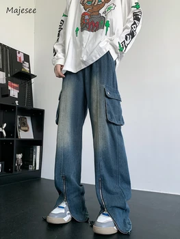 Джинсы Мужские В американском стиле, весна-осень, Свободные брюки с множеством карманов, Дизайнерский шикарный Повседневный Модный джокер полной длины BF