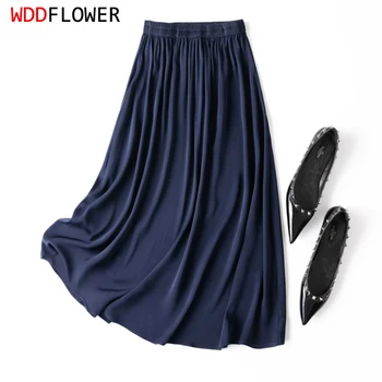 Женская шелковая юбка 92% Шелк тутового цвета 8% Спандекс 22 Momme Однотонные темно-синие шикарные юбки миди с рыбьим хвостом M1005