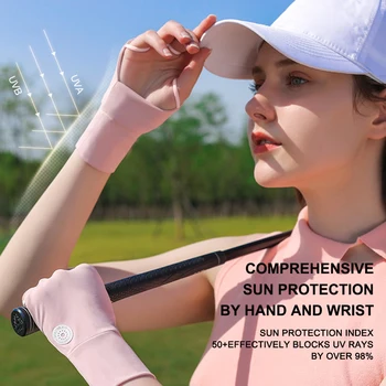 Женские Солнцезащитные Перчатки Cool Breathable Sun UV Protector Перчатки для гольфа Ice Silk Полая Ладонь Эластичная Левая и Правая рука