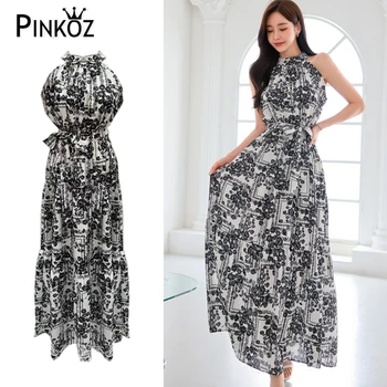 Женские макси-платья Pinkoz с цветочным узором, платье без рукавов на бретельках, элегантное праздничное черное модное женское платье traf zevity
