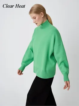Женский свитер с высоким воротом, однотонный свитер с длинным рукавом, приталенный пуловер, уютная повседневная модная осенне-зимняя верхняя одежда для темперамента