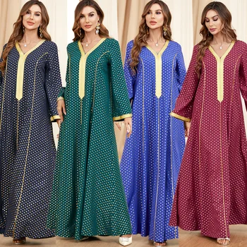 Женское Мусульманское платье Abaya с V-образным вырезом и Длинным рукавом