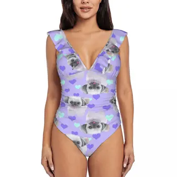 Женское бикини Shih Tzu PurpleFashion, цельный пляжный купальник с V-образным вырезом, купальный костюм S