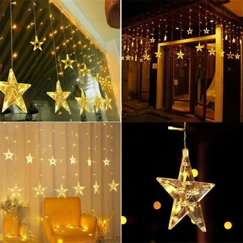 Звездные гирлянды, 96 светодиодных рождественских гирлянд, Сказочный занавес, светильник на открытом воздухе, в помещении, для спальни, домашней вечеринки, свадебного украшения 2024 года