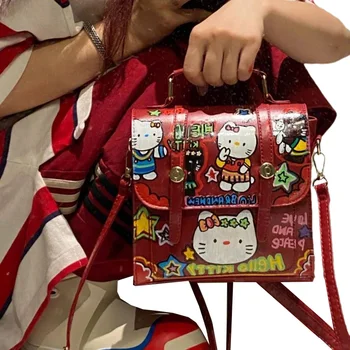 Каваи Санриос Аниме Hello Kittys Сумка через плечо большой емкости Водонепроницаемая Портативная сумка для хранения книг Рождественский подарок на День Рождения