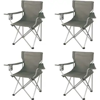 Классические складные походные стулья, с сетчатым подстаканником, набор из 4, 32,10x19,10x32,10 дюймов