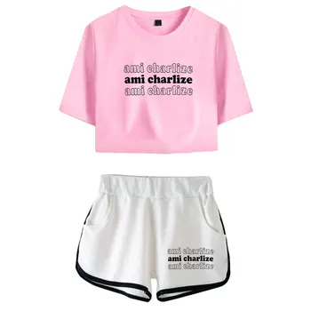 Комплекты для меломанов Ami Charlize, обнажающие живот, короткая футболка с принтом, комплекты для спортзала, уличная одежда, брюки, женский спортивный костюм