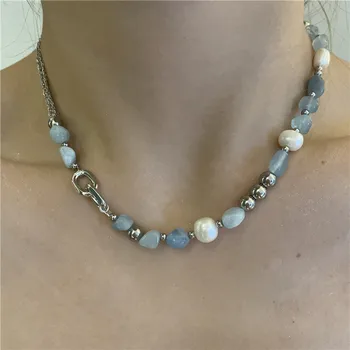 Корейская мода Натуральный Синий неправильной формы камень Бусины Цепочка-чокер Ожерелье для женщин Изысканное ожерелье для ключиц Ювелирные изделия Подарок для вечеринки