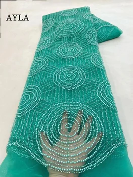 Кружевные ткани с тяжелым бисером, Дубайский жемчуг ручной работы, вышивка бисером, Африканские свадебные платья для женщин, пошив Нигерийского французского тюлевого кружева