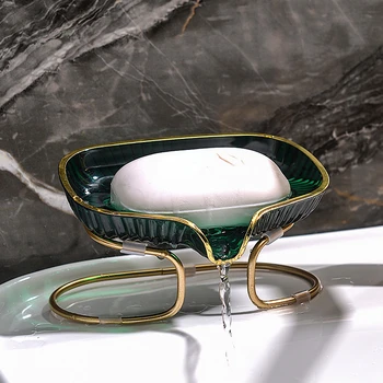 Легкий роскошный держатель для мыла для ванной комнаты в форме листа, Самоотливающаяся мыльница с металлическим кронштейном, Аксессуары для ванной комнаты