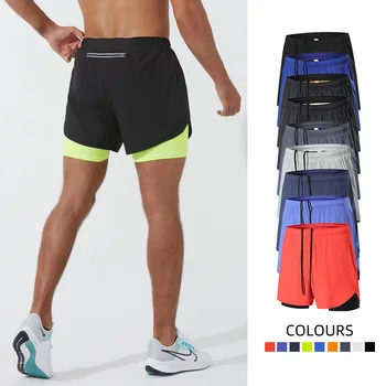 Летние спортивные шорты, мужские трехточечные шорты для фитнеса для марафонского бега, двойные пляжные плавки, препятствующие ходьбе.