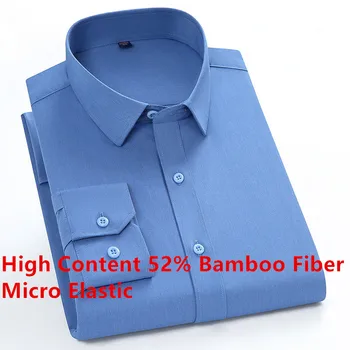 Микроэластичная рубашка с высоким содержанием бамбукового волокна, мужская рубашка с длинным рукавом, приталенная, дышащая, деловая, повседневная, однотонная мужская официальная рубашка