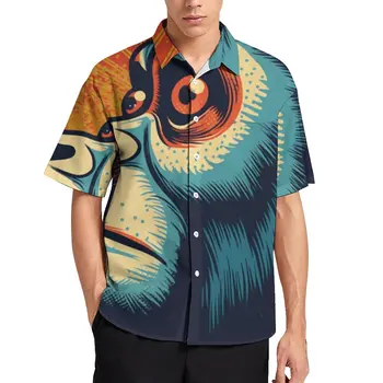 Мужские блузки с обезьянками, разноцветные повседневные рубашки 70-х, Летняя пляжная рубашка в стиле ретро оверсайз на заказ с короткими рукавами, Идея подарка