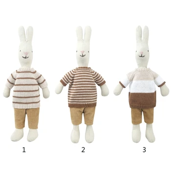 Мультяшная форма кролика с вязаным свитером в полоску для детей, мягкая игрушка для умиротворения Y55B