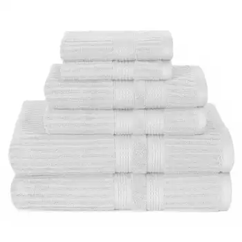 Набор текстурированных банных полотенец с вертикальными полосами из 6 предметов белого цвета