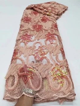 Нигерийская кружевная ткань 2022, Высококачественная вышитая сетка, Свадебное платье, Французская сетка с пайетками, Белый Африканский тюль, Шитье