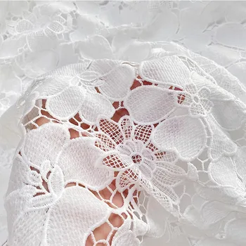 Новая водорастворимая кружевная ткань с полой вышивкой в виде крупного цветка из молочного шелка, чисто Белая одежда, платье Чонсам, ткань по индивидуальному заказу