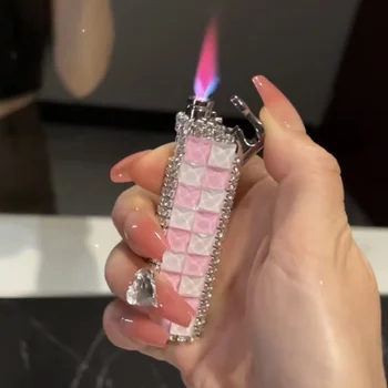 Новая надувная зажигалка с розовым пламенем, инкрустированная бриллиантами, женская ветрозащитная зажигалка творческой личности, не могу отказаться от подарка-зажигалки