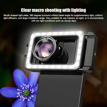 Новый макрообъектив повышенной четкости 4k со светодиодной заливкой, универсальные микрообъективы с зажимом для iPhone Samsung, все смартфоны