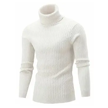 Осенне-зимний мужской пуловер 2023 г., однотонный свитер с высоким воротом и длинными рукавами, вязаный модный винтажный облегающий низ, топы