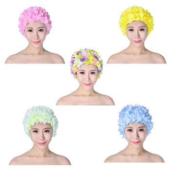 Плавательная шапочка с 3D цветком, Дышащая шапочка для водных видов спорта, мягкая шапочка для купания с длинными волосами, защита ушей, удобная для женщин