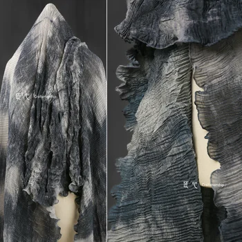 Плиссированная ткань, черно-серая текстура, дизайн одежды, кардиган, Ткань оптом по метру для пошива одежды, Материал ткани