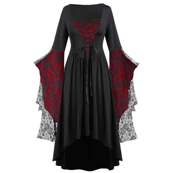 Плюс размер 5XL, средневековое платье на Хэллоуин для женщин, готический рукав-труба, негабаритное карнавальное вечернее платье, ретро Дворцовое бандажное платье
