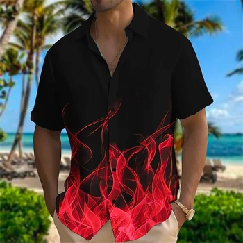 Простая Рубашка Для Мужчин С 3d Красочным Рисунком, Гавайские Рубашки С Коротким Рукавом, Летний Модный Топ, Свободная Мужская Одежда Оверсайз, Рубашка