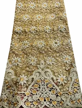 Расшитая стразами тюлевая кружевная ткань для вечернего платья, высококачественная модная Африканская Французская сетчатая кружевная ткань SLM025
