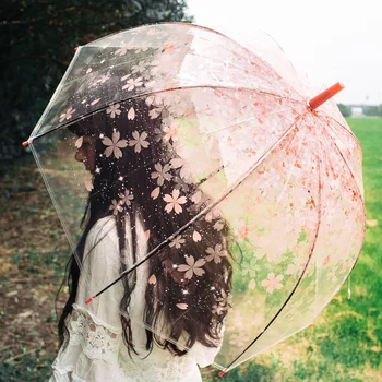 Романтический Прозрачный Купол с прозрачными цветами, Милый Дизайнерский Женский зонтик в готическом стиле, Зонтик от ветра, сильного дождя Для взрослых